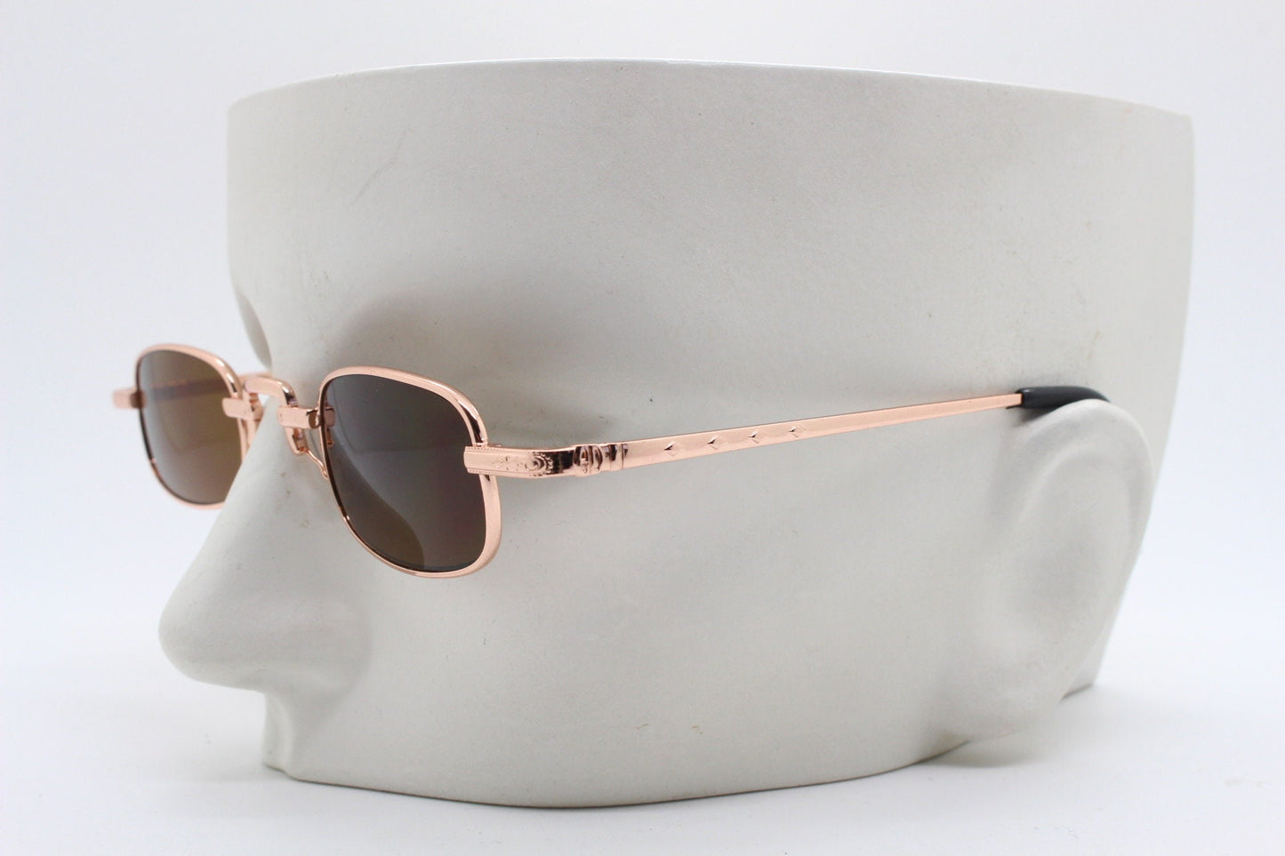 90s vintage small rectangular sunglasses. Imposing minimal gold metal victorian style frame with black lenses. Steampunk. Unused BNWT