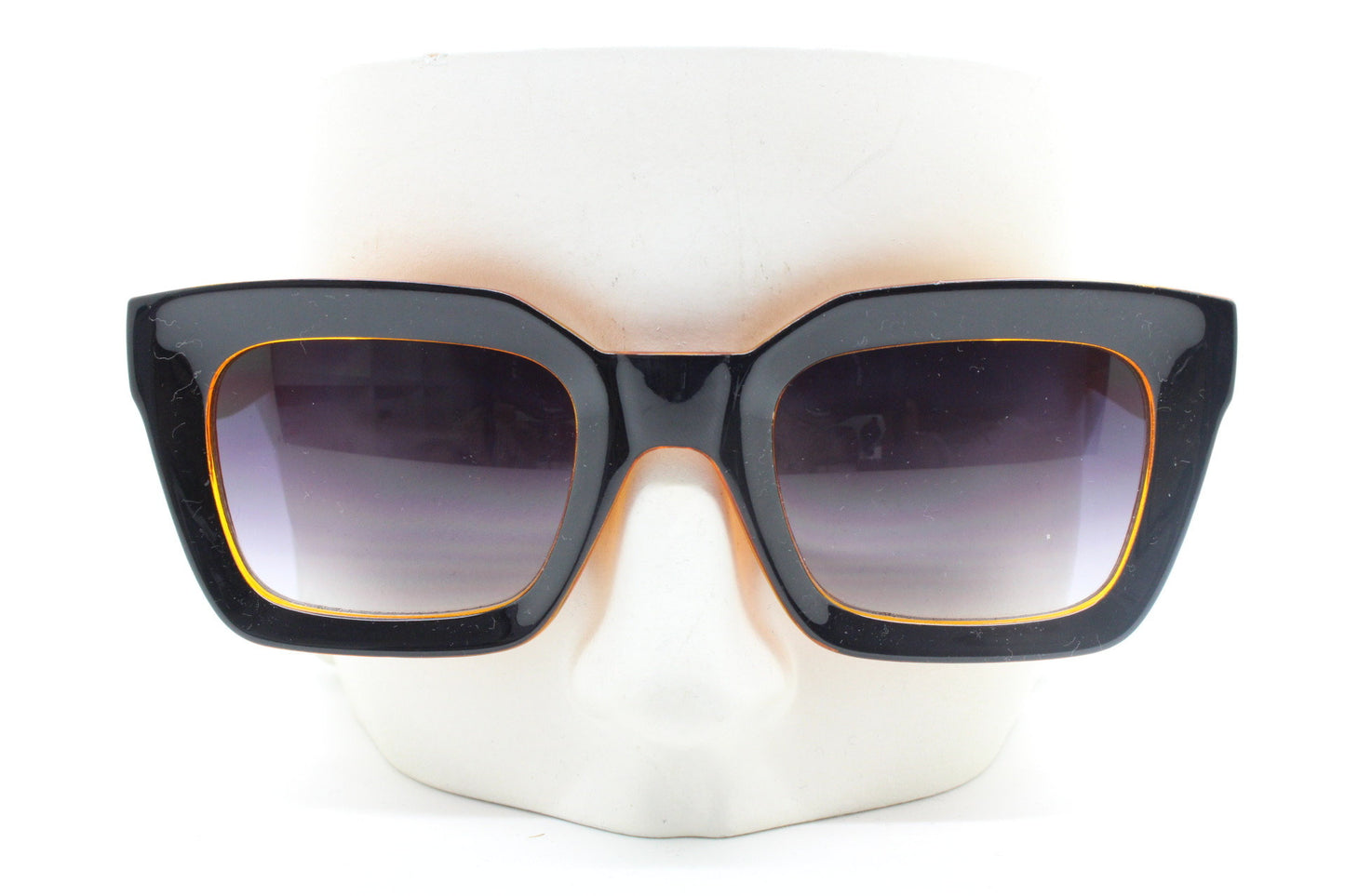 Y2K vintage rectangular cat eye sunglasses. Women's thick black and orange 60s style frame with graduating smoky lenses. 2000s BNWT