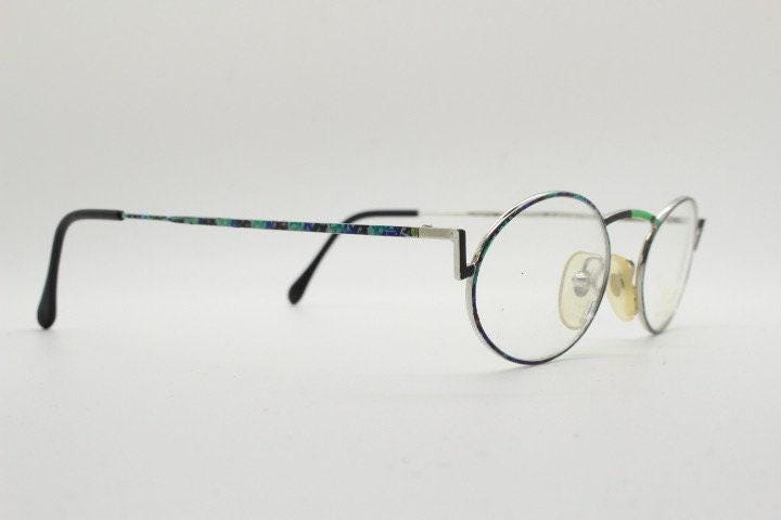 Taxi 90s vintage oval eye glasses. Unique abstract optical frame with extraordinary multi colour print. Casanova. Prescription glasses, RX
