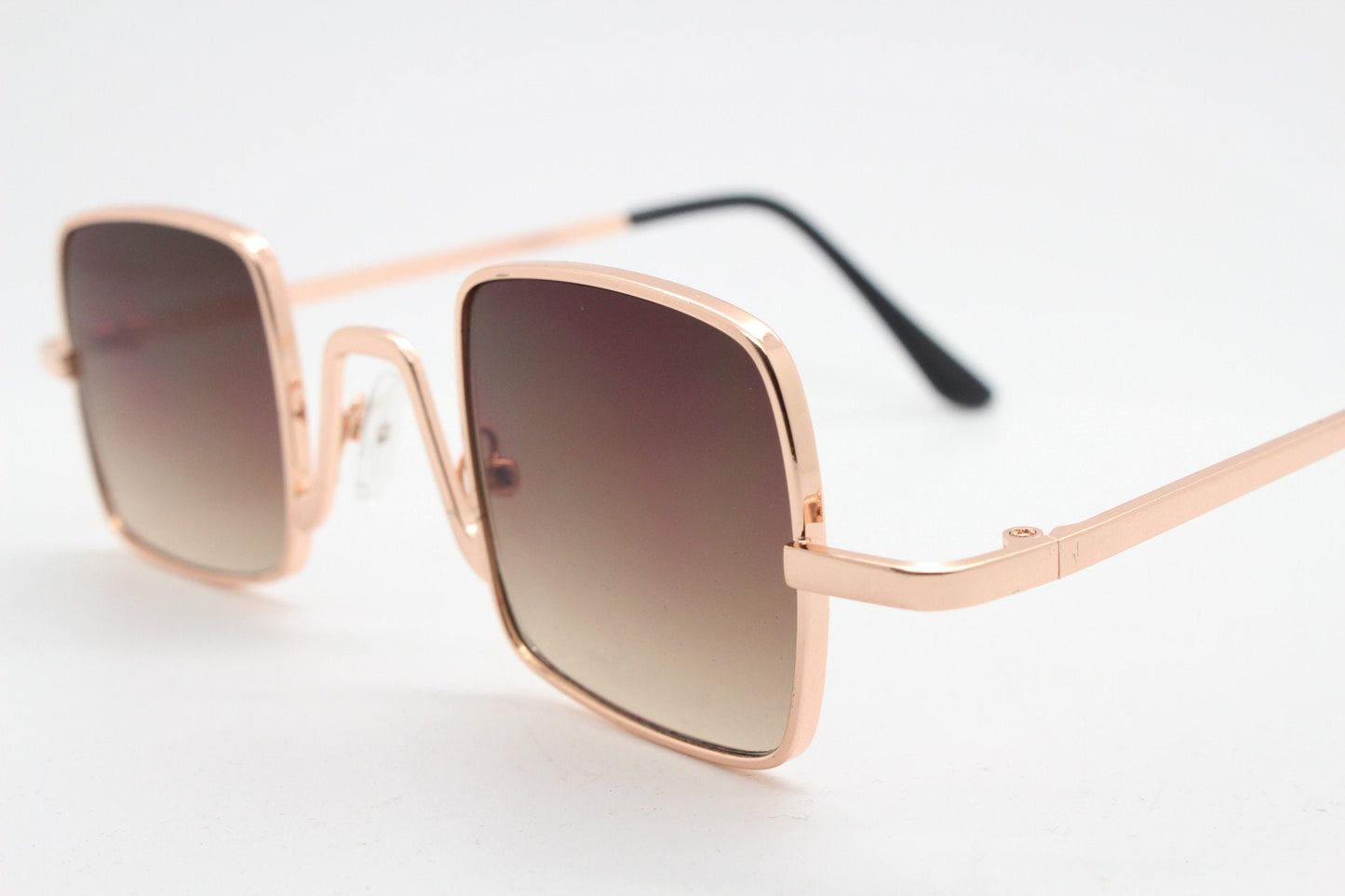 90s vintage small square sunglasses. Imposing minimal gold metal victorian style frame with brown lenses. Steampunk. Unused BNWT