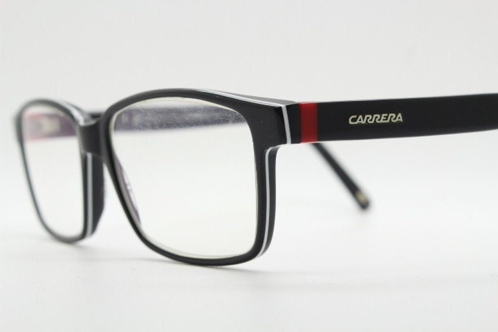 Carrera rectangular glasses. Black and white layered acetate optical frames. Prescription eyeglasses. Vintage RX spectacles