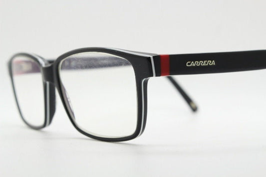 Carrera rectangular glasses. Black and white layered acetate optical frames. Prescription eyeglasses. Vintage RX spectacles