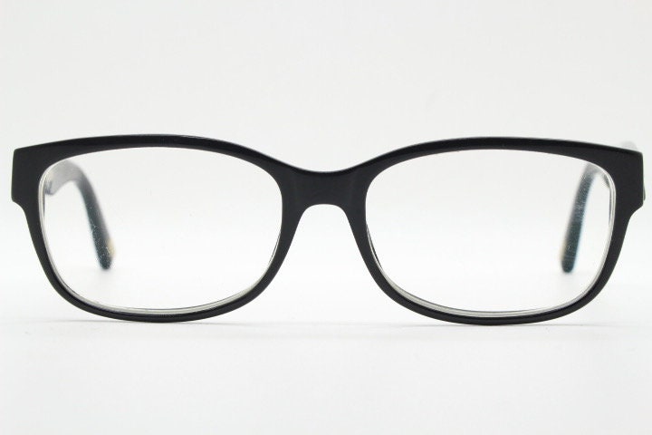 Marc Jacobs rectangular low profile eye glasses. Chunky plain black gloss acetate optical frames. Prescription eyeglasses. RX spectacles
