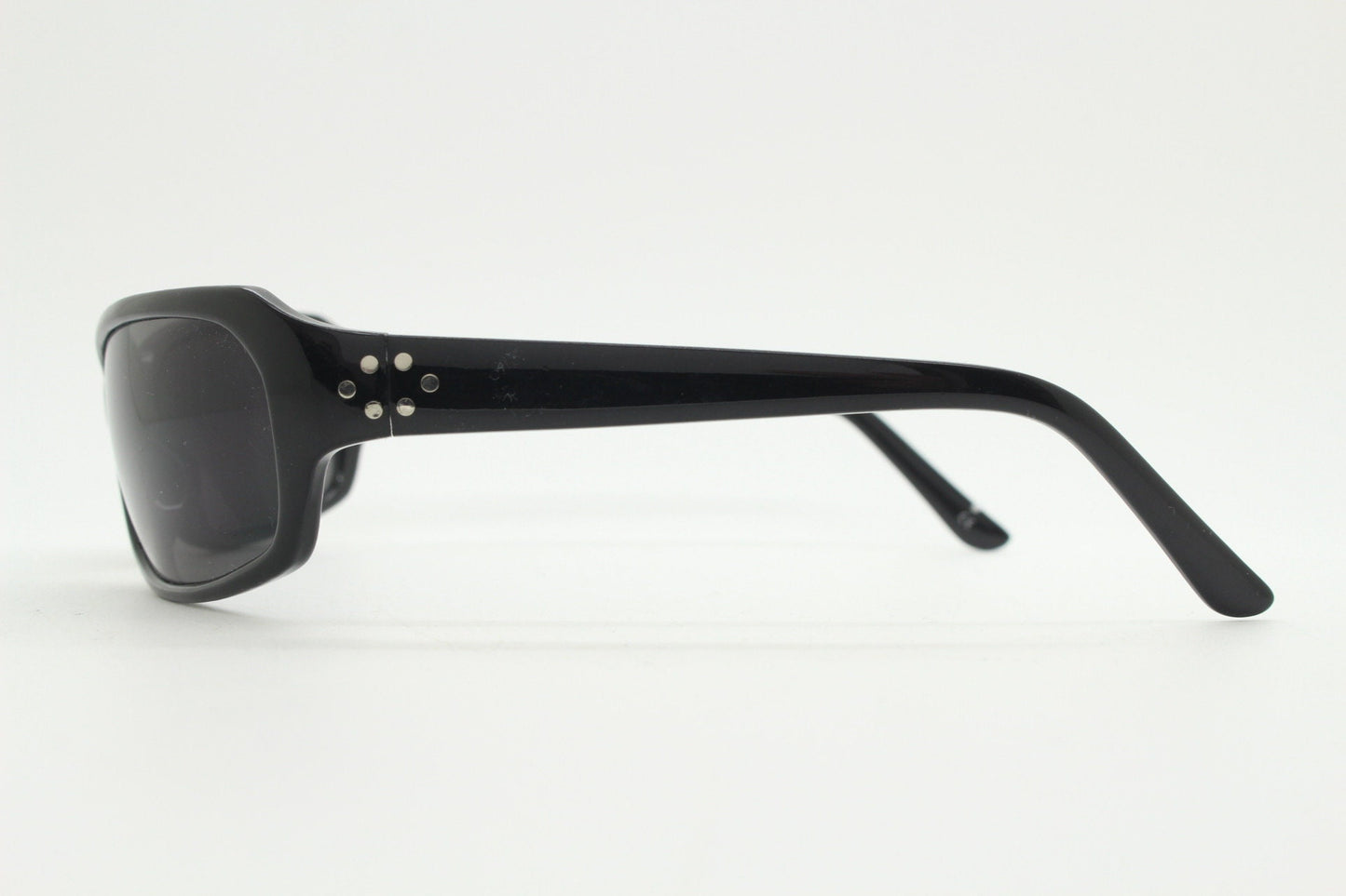 Y2K vintage wrap around sunglasses. Plain black gloss aerodynamic shield. Mini mask visor. 2000's. 90s. Unused NOS