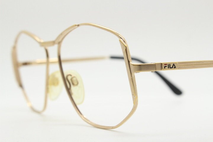 Fila 80s vintage hexagon eye glasses. Angular 6 sided metal optical frame. Mens prescription eyeglasses. RX spectacles. NOS