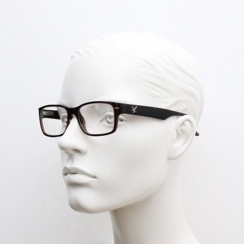 Lyle and Scott rectangular flat top eye glasses. Dark brown gloss optical frames. Prescription eyeglasses. RX Spectacles. Vintage