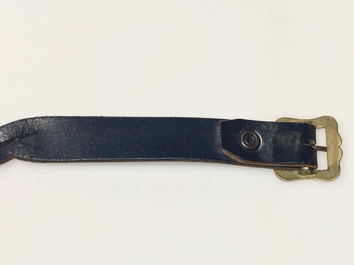 80s vintage thick black genuine leather plaited western 1" belt with changeable brass buckle. For jeans and trousers. Rawhide
