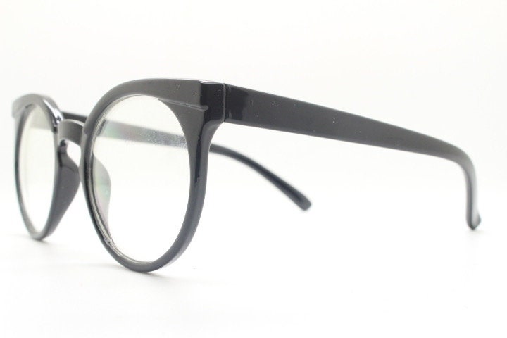 Y2K vintage round cat eye glasses. Black cateye optical frames. Womens prescription eyeglasses. Rockabilly. Clear lens spectacles. RX