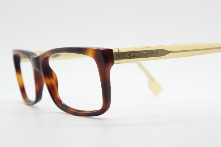 Hugo Boss rectangular glasses. Mottled brown acetate optical frames with transparent arms. Prescription eyeglasses. RX Spectacles