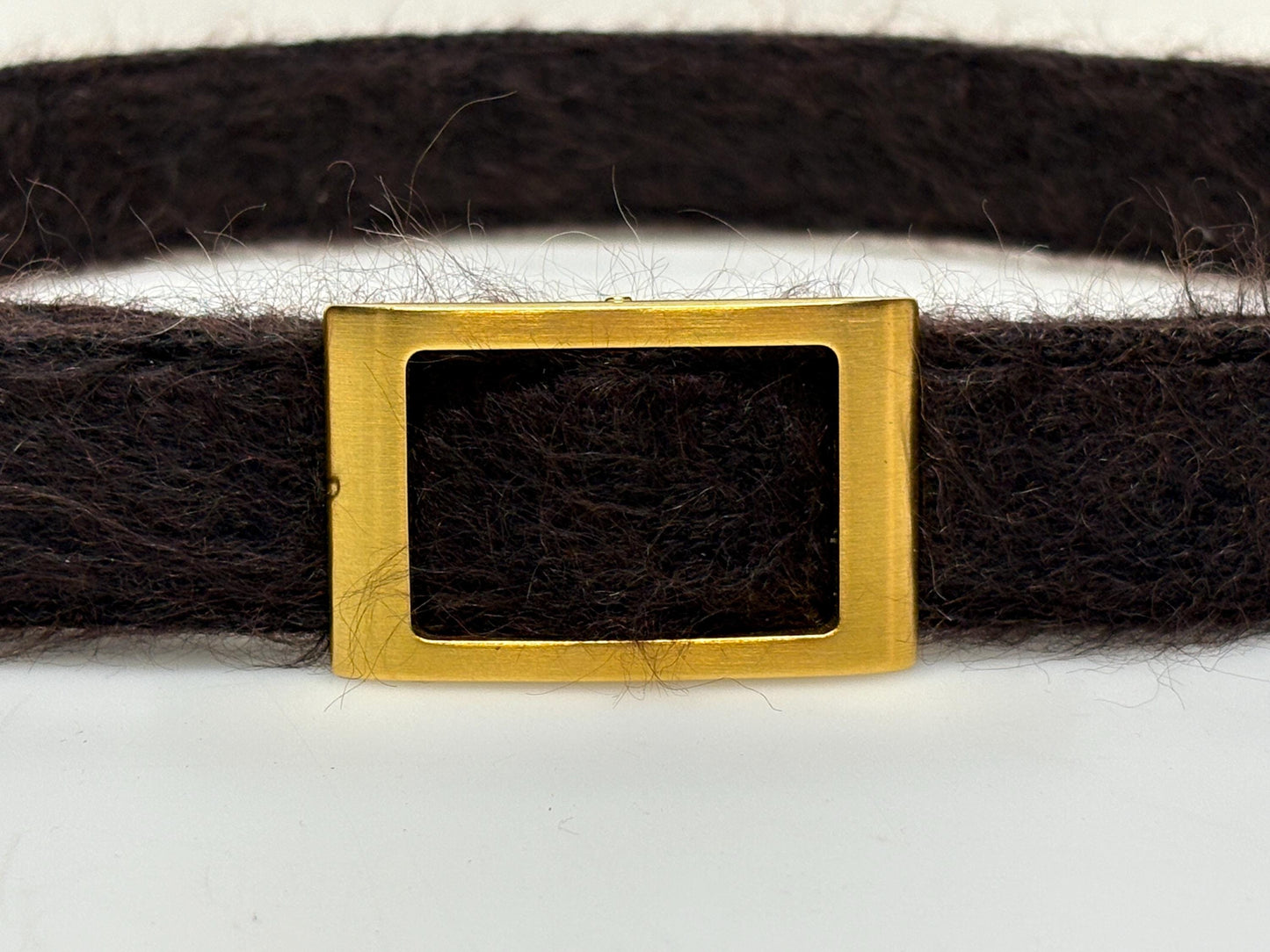 Y2k vintage womens feature belt by Njal of Milan. Luxury brown fuzzy mohair with gold buckle. To wear on a dress. 2000s NOS