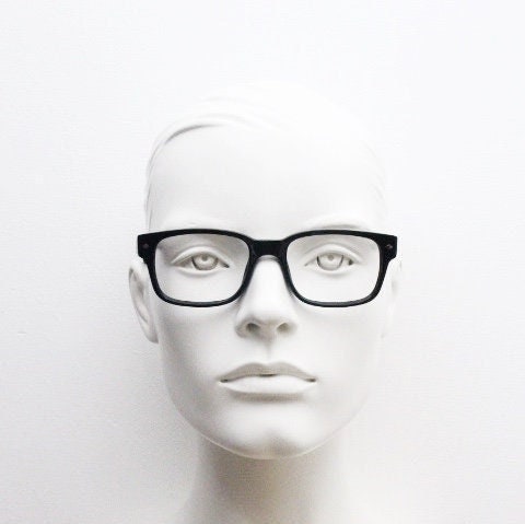 Lyle and Scott rectangular eye glasses. Classical plain black gloss 60s design optical frames. Prescription. RX Spectacles. Men mod vintage