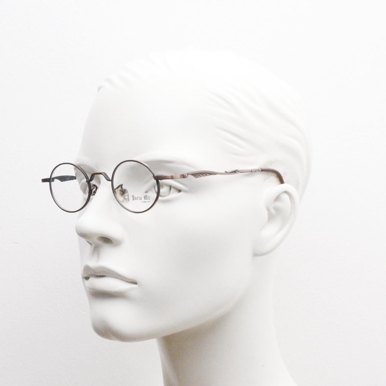 Paris Ma 90s vintage small oval eye glasses. Brushed bronze optical frames with scrolled arm details. Prescription. Steampunk spectacles NOS