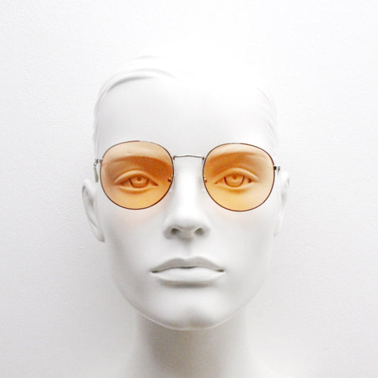 90s vintage round metal sunglasses, 60s style silver frame with blazing orange lenses. Unused. BNWT. Panto