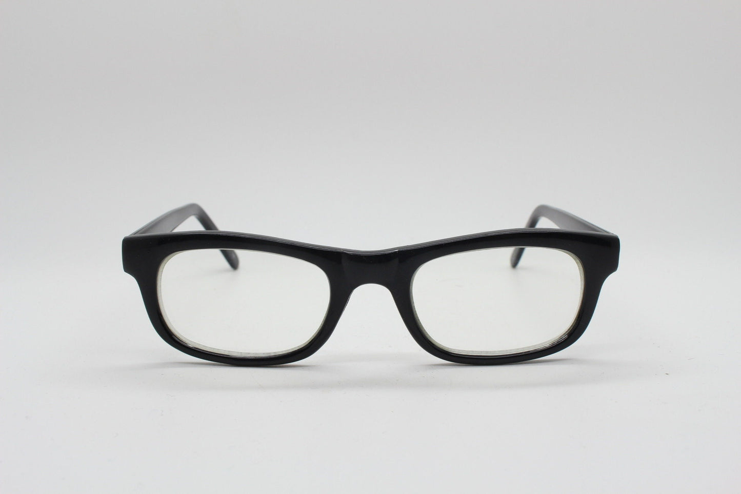 90s vintage black low profile glasses. 60s design rectangular gloss acetate optical frames. Prescription eyeglasses. RX Spectacles. BNWT NOS