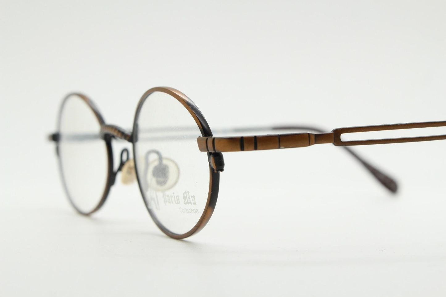 Paris Ma 90s vintage small oval eye glasses. Brushed bronze optical frames with charming arm details. Prescription. Steampunk spectacles NOS