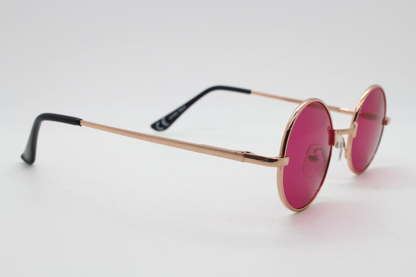 Kids 90s round vintage sunglasses. Rose gold metal frame with intense pink lenses. Childrens. John Lennon. BNWT