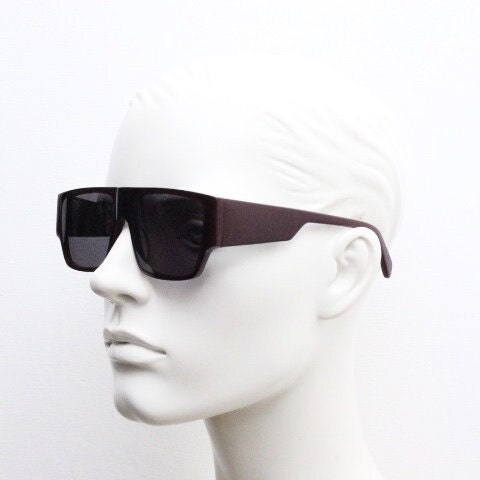 Kaleos square flat top sunglasses. Deep burgundy gloss acetate chunky frame with fat arms. New Old Stock