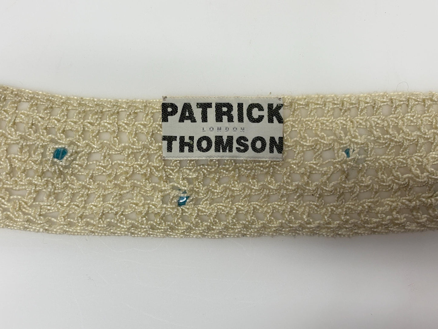 Patrick Thompson beige Y2K vintage womens crochet sash belt. 2000s feature bow tie design for a dress. Hand made. Unused NOS. BNWT