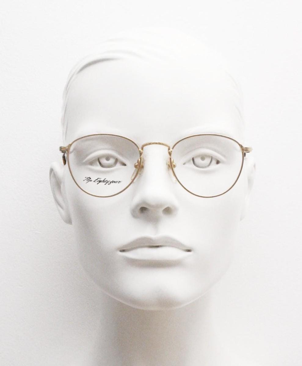 80s vintage round panto metal eye glasses by LS optical made in Italy. Satin finish yellow gold optical frames. Prescription RX. Unused BNWT