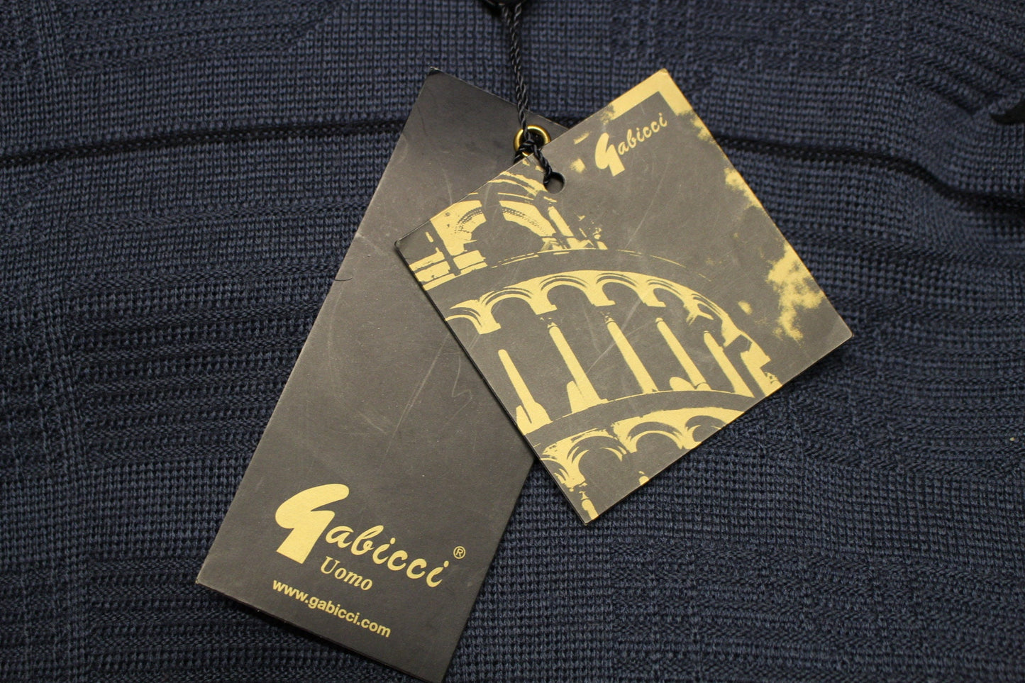 Gabicci vintage knit jumper with block pattern. Blue crew neck sweater. BNWT size L. 80s. One off sample pullover. Clearance - RRP 80 GBP