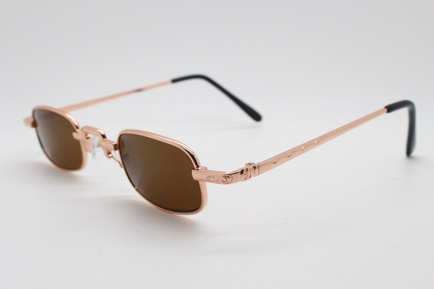 90s vintage small rectangular sunglasses. Imposing minimal gold metal victorian style frame with black lenses. Steampunk. Unused BNWT