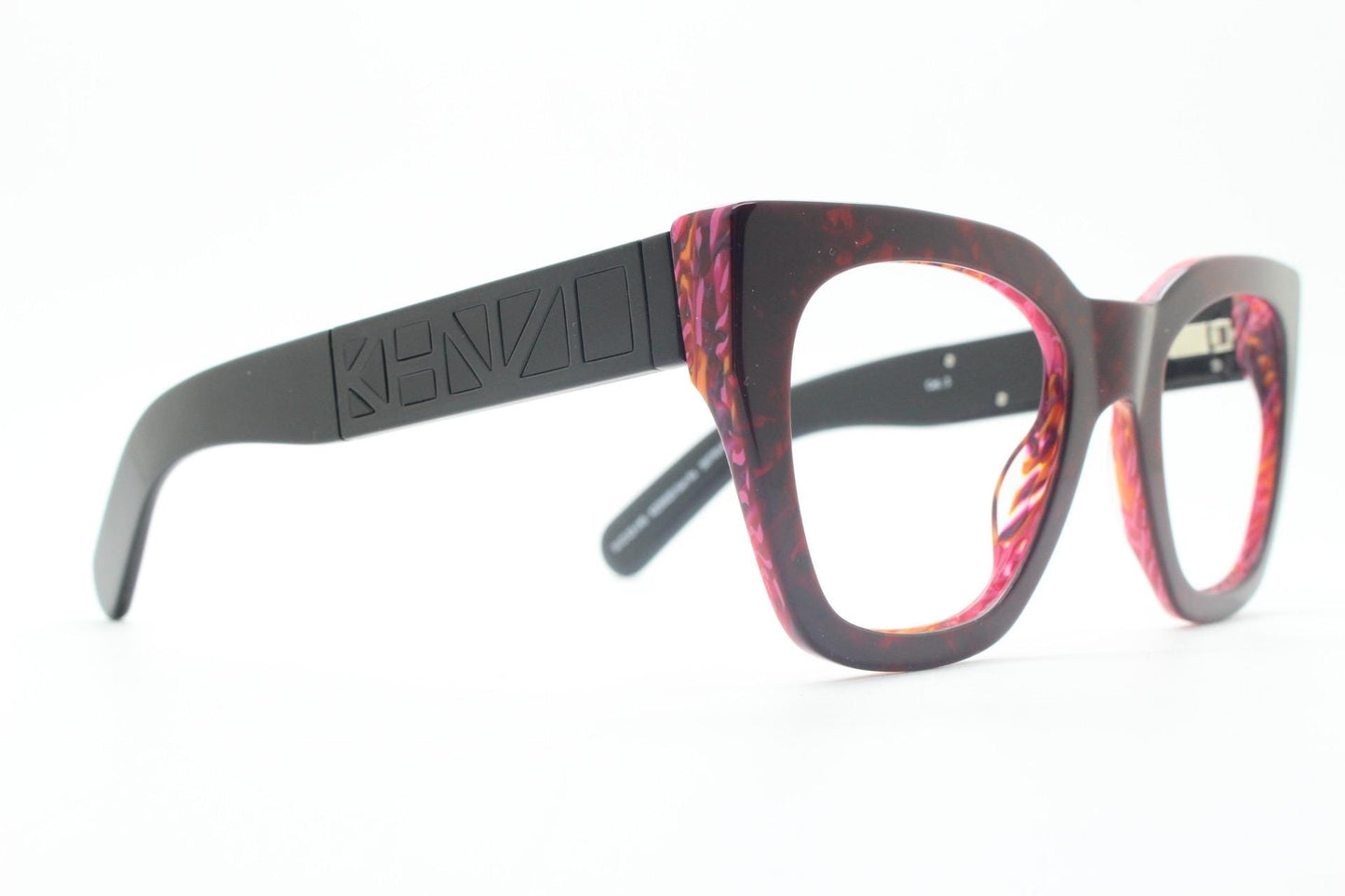 Kenzo vintage oversized chunky cat eye glasses. Big logo thick optical frame with dynamic red marble highlights. Womens RX. BNWT