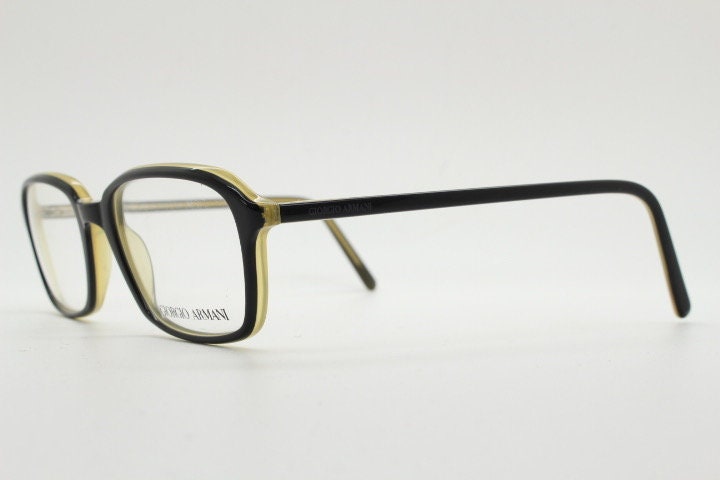 Giorgio Armani rectangular eye glasses made in Italy. Black gloss layered acetate optical frames. Prescription eyeglasses. RX spectacles
