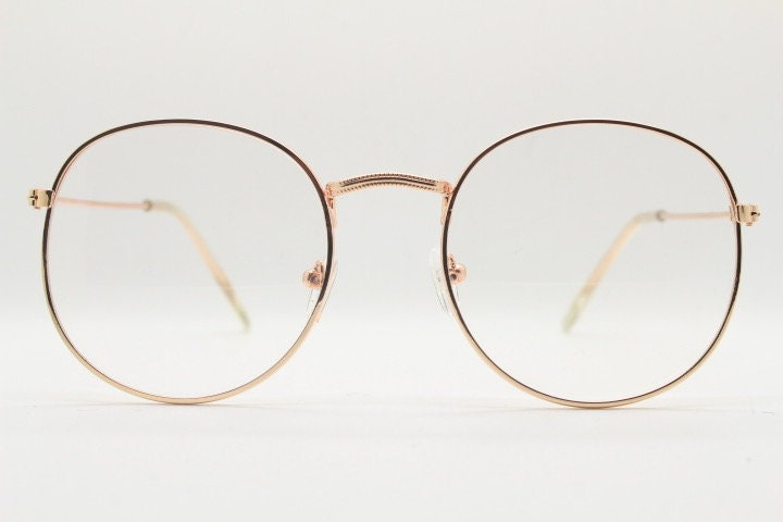 90s vintage round metal glasses, 60s design rose gold frame with clear lenses. NOS panto eyeglasses with clear lenses