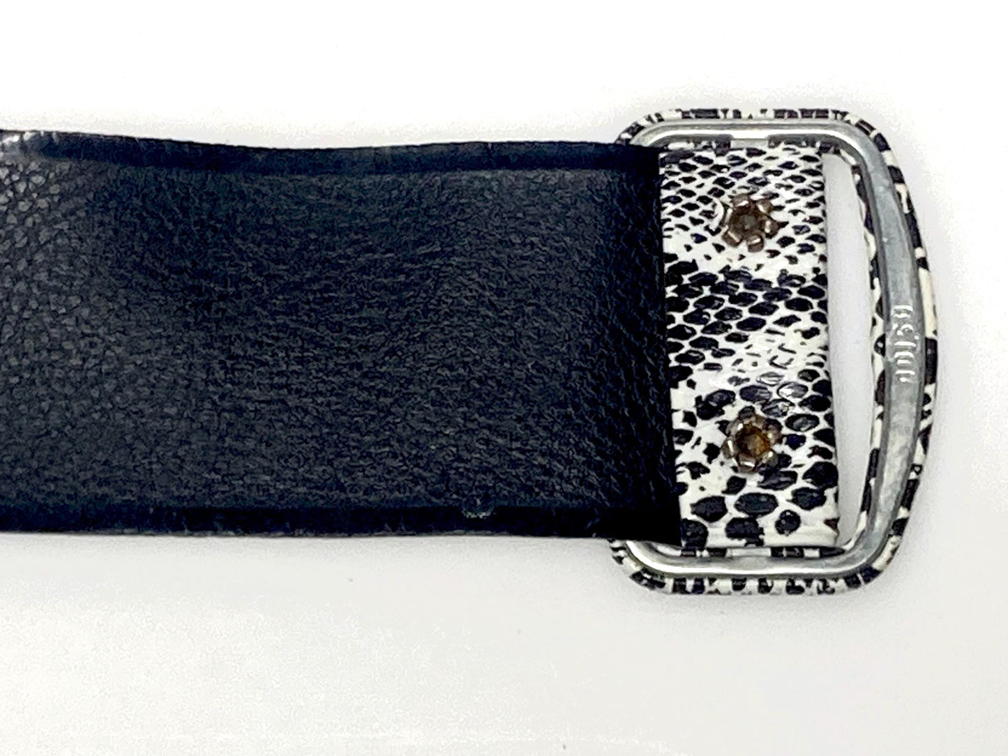 80s vintage womens clean black and white rattle snake 2" belt. Neat flat vinyl design that stays in position. For dress feature. Unused NOS