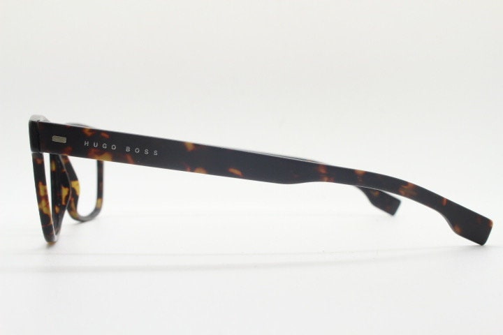 Hugo Boss rectangular eye glasses. Brown satin finish tortoise acetate optical frames. Prescription eyeglasses. Mens vintage RX Spectacles