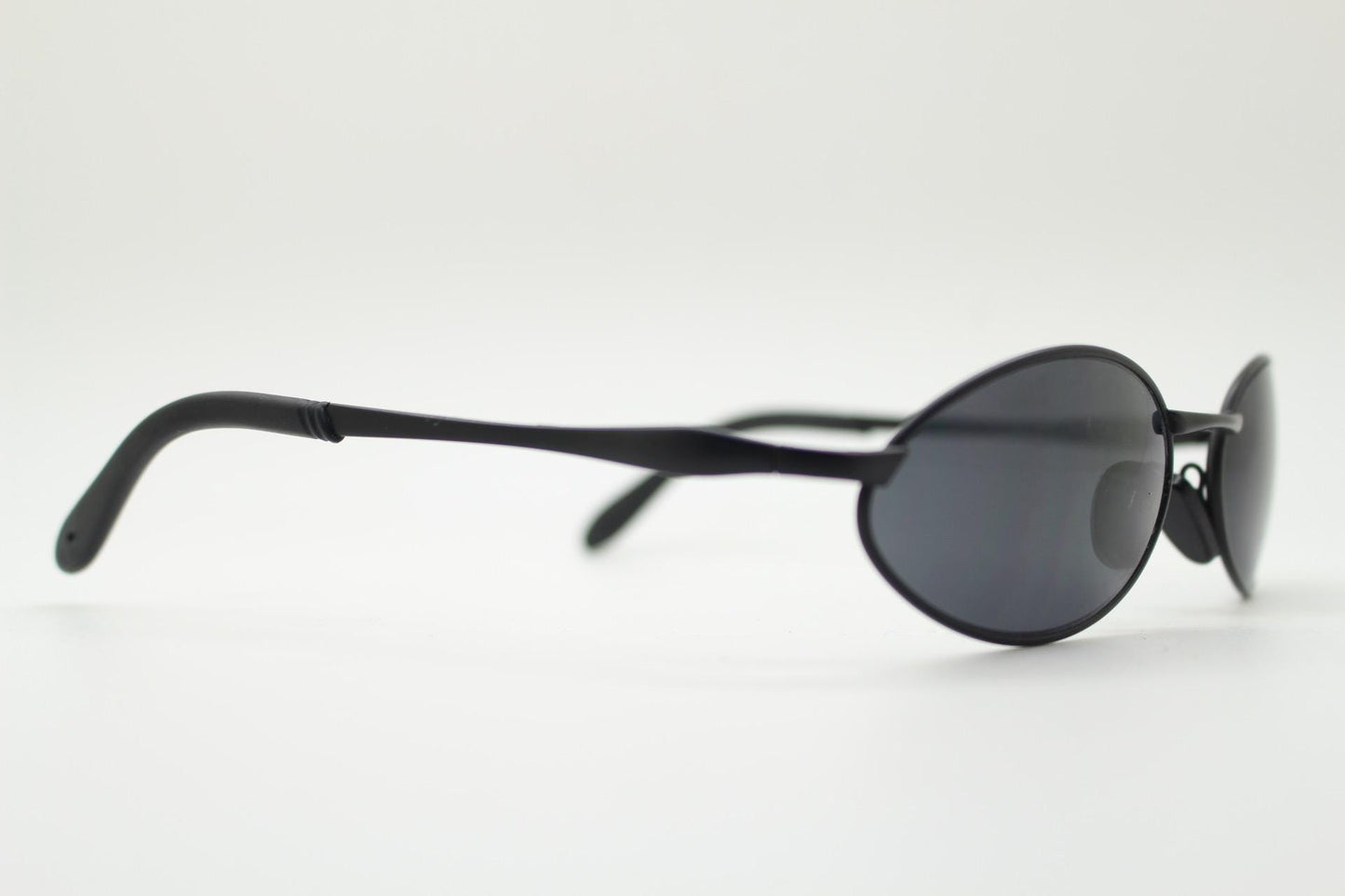 90s vintage small oval bug eye sunglasses. All black matt finish frame. Classic Matrix shape. Cosplay. Unworn NOS