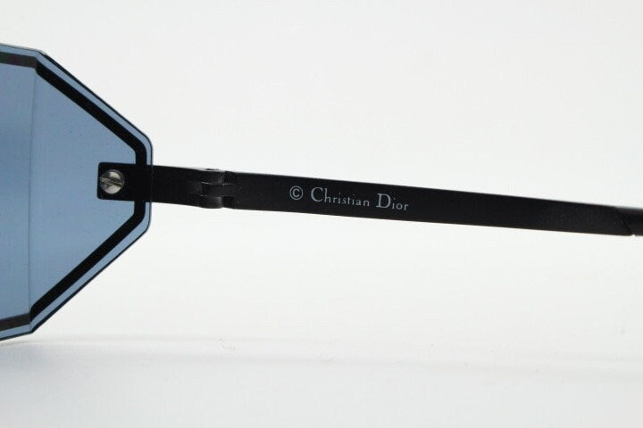 Christian Dior Y2K vintage rectangular shield sunglasses made in Austria. Side blinker all black mono lens mini mask. Troika visor. NOS