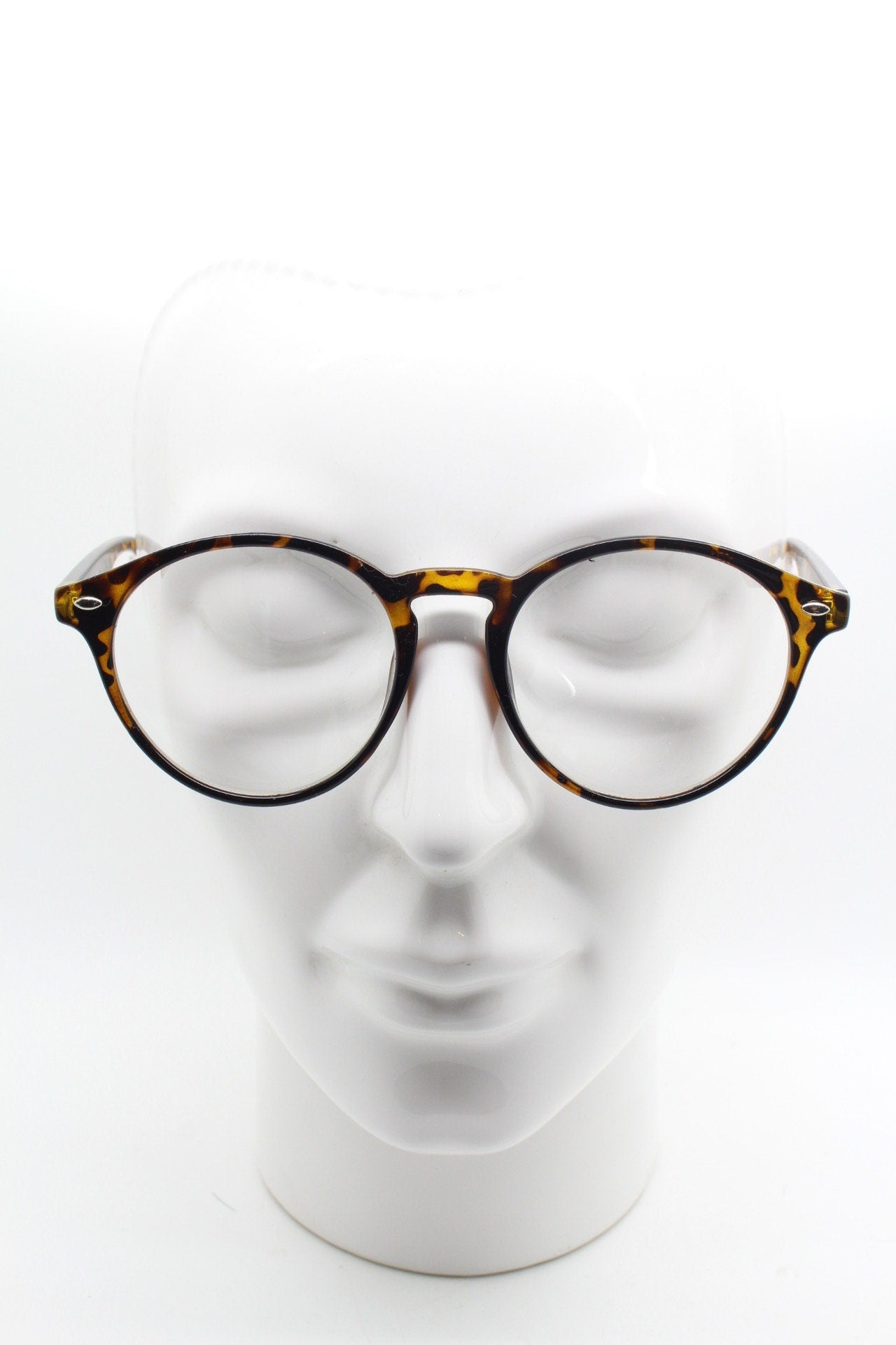 90s vintage round slim frame glasses. Tortoise gloss optical frames with clear lenses. Prescription eyeglasses. RX spectacles