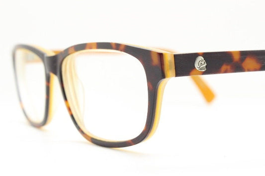 Cheap Monday rectangular low profile eye glasses. Brown and amber layered acetate optical frames. Prescription eyeglasses. RX spectacles