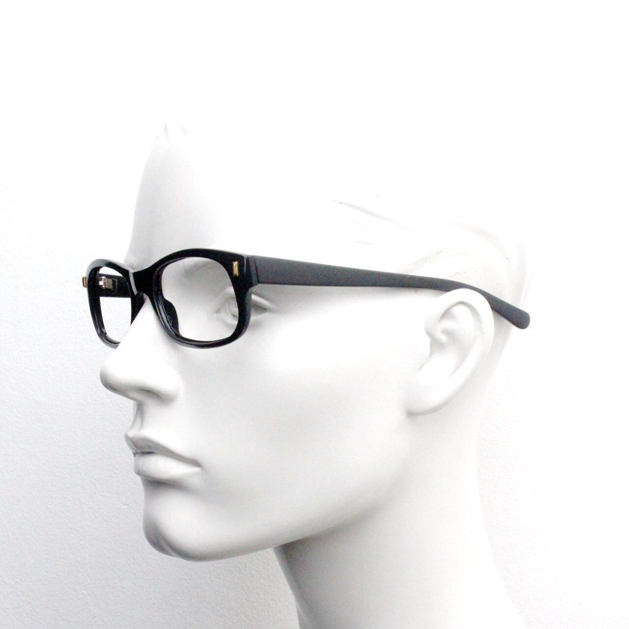 90s vintage black glasses. 60s design low profile rectangular straight arm optical frames. Prescription eyeglasses. RX Spectacles. BNWT NOS