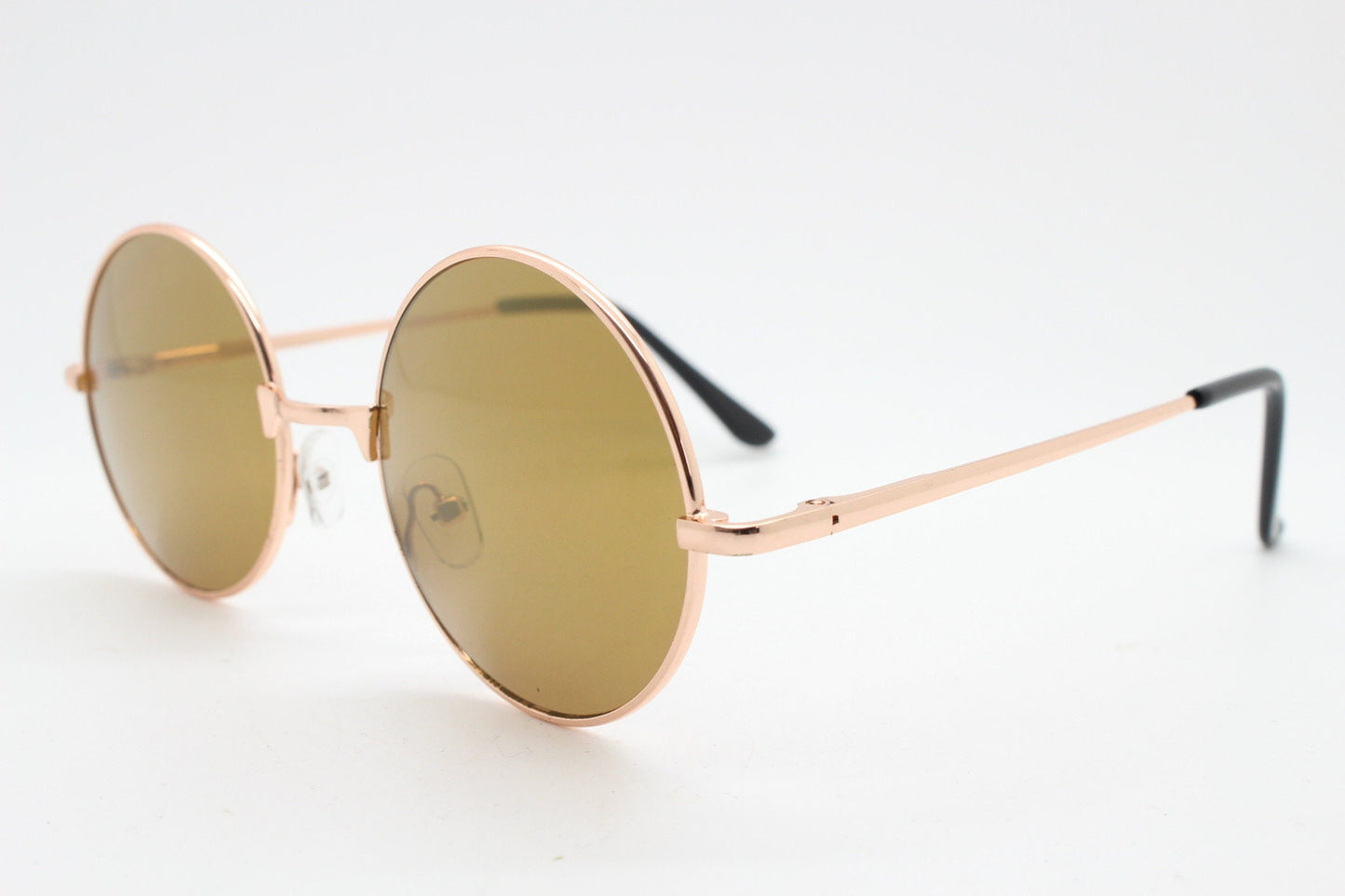 90s round vintage sunglasses. Rose gold frame with brown lenses and slight gold mirror glaze. 1920's style. Unused BNWT