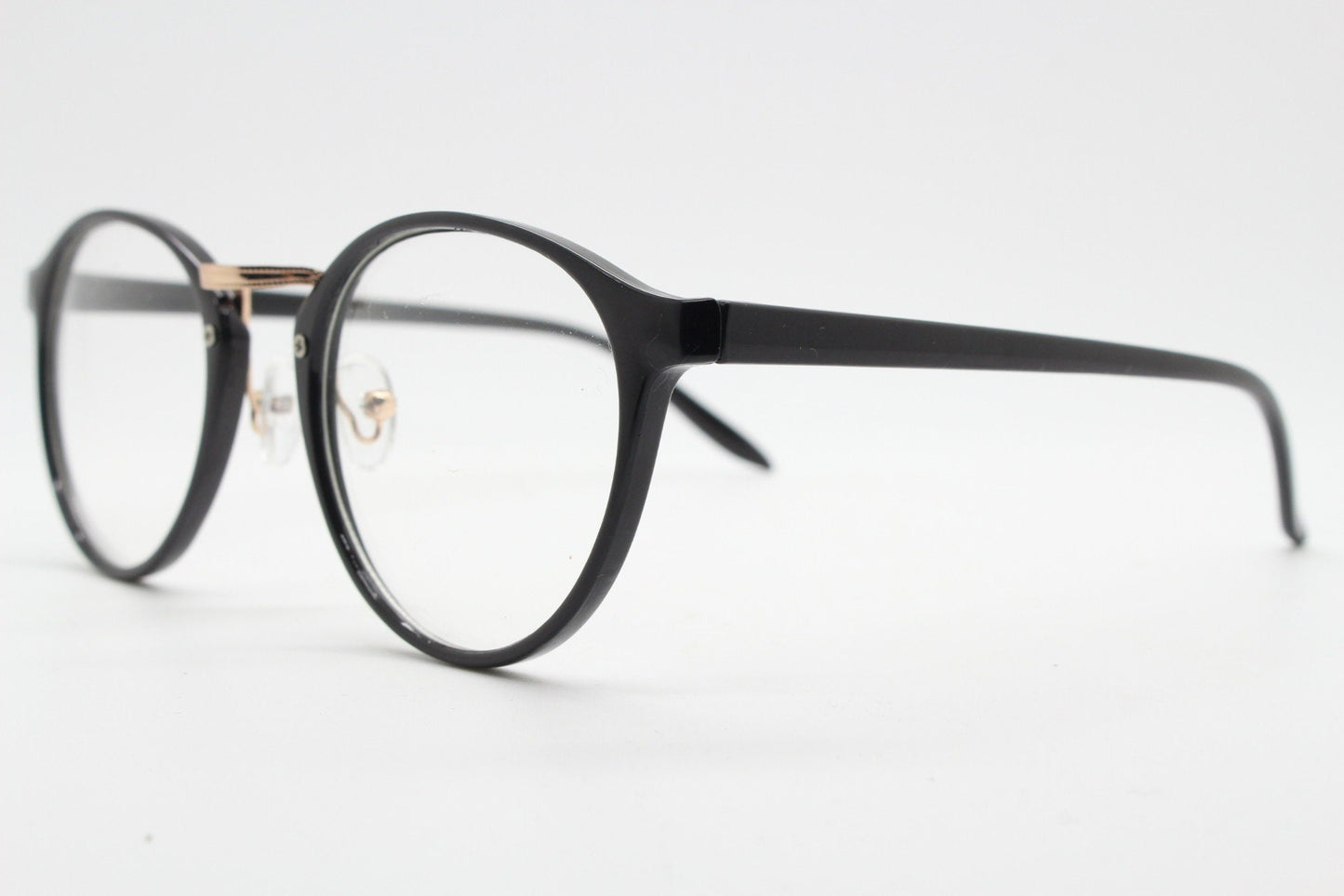 90s vintage slender frame glasses. Black with gold bridge optical frames. 40s, 50s style prescription eyeglasses. Clear lens eyeglasses. RX