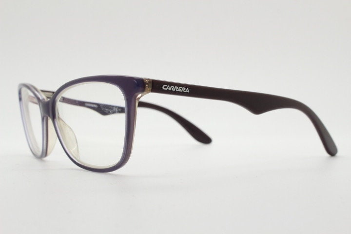 Carrera rectangular cat eye glasses. Deep purple layered acetate small cateye optical frames. Prescription eyeglasses. Vintage RX spectacles