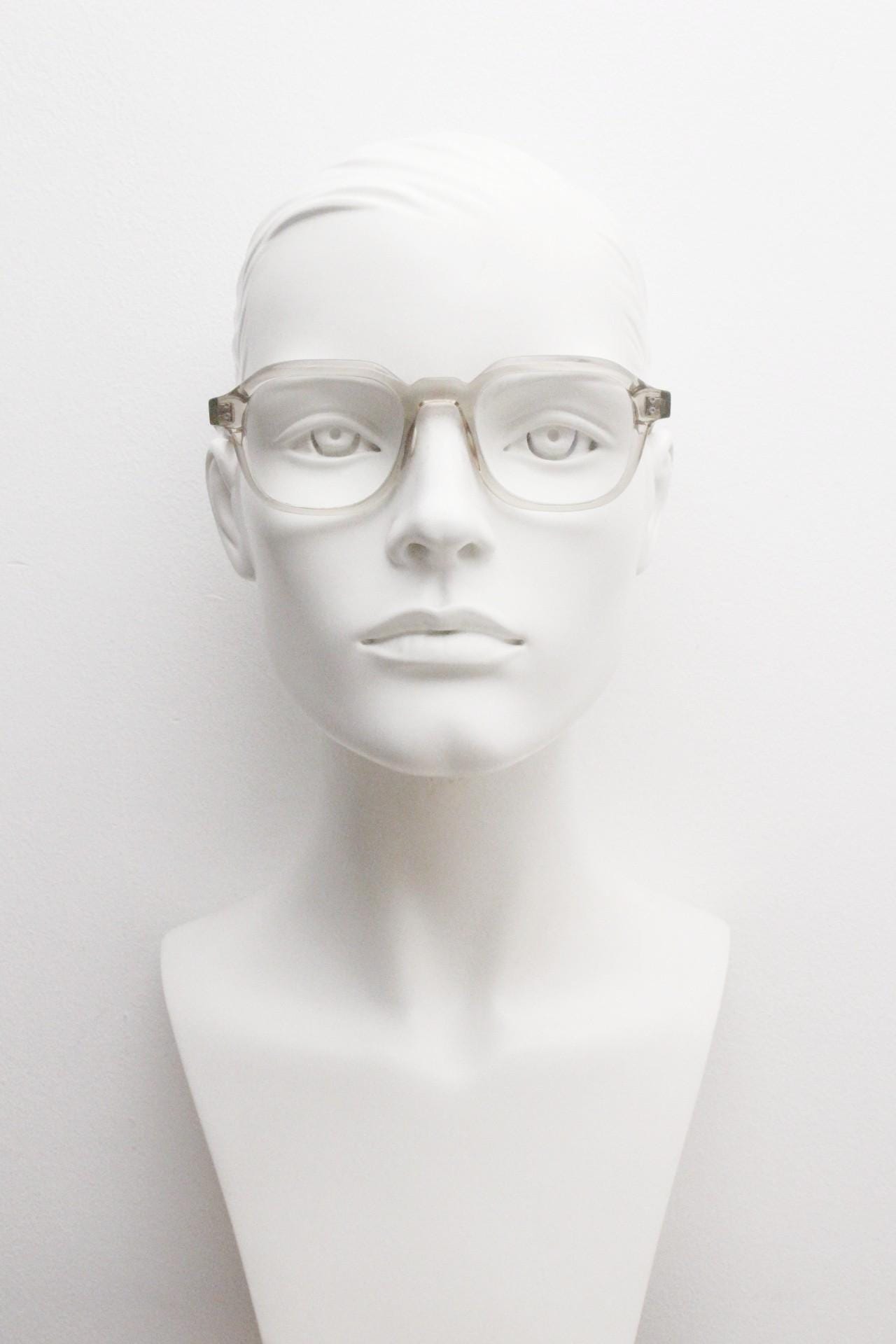 Square chunky eye glasses in high quality transparent grey gloss acetate. Optical frames. Prescription eyeglasses. Vintage. RX spectacles