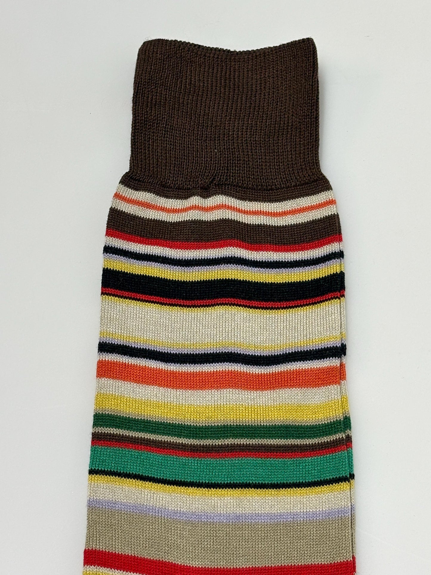 Paul Smith narrow horizontal striped socks in signature rainbow multi colours. Made in Italy. Vintage NOS. Mens large