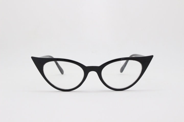 Y2K pointed cat eye glasses. Vintage black slender clear lens optical frame. Womens prescription eyeglasses. 50s style rockabilly spectacles