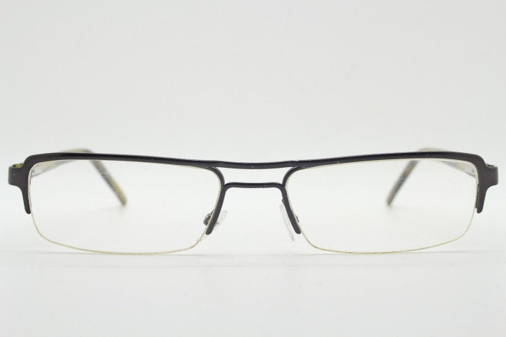 Giorgio Armani rectangular eye glasses model A268 made in Italy. Gunmetal grey half frame with acetate arms. Prescription optical eyeglasses