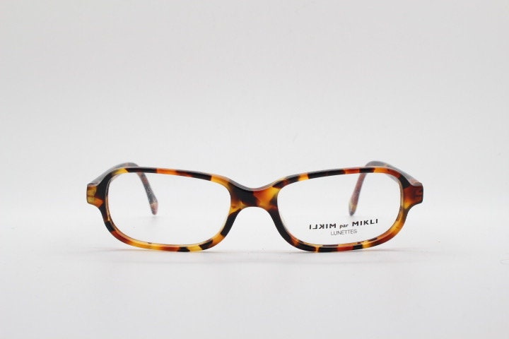 Alain Mikli par Mikli Paris rectangular eye glasses hand made in France. Amber tortoise optical frame. Womens prescription eyeglasses. NOS