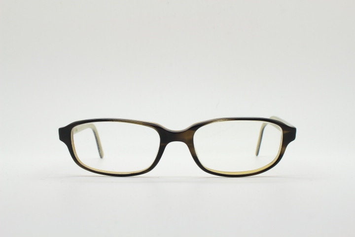 Paul Smith vintage rectangular glasses made in Japan. Dark brown low profile layered acetate optical frames. Prescription eyeglasses. RX