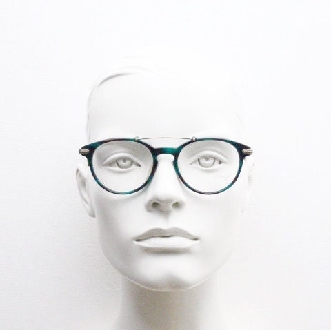 Davidoff 90s vintage round eye glasses. Very dark green and brown optical frames with bronze double bridge. Prescription RX spectacles. NOS