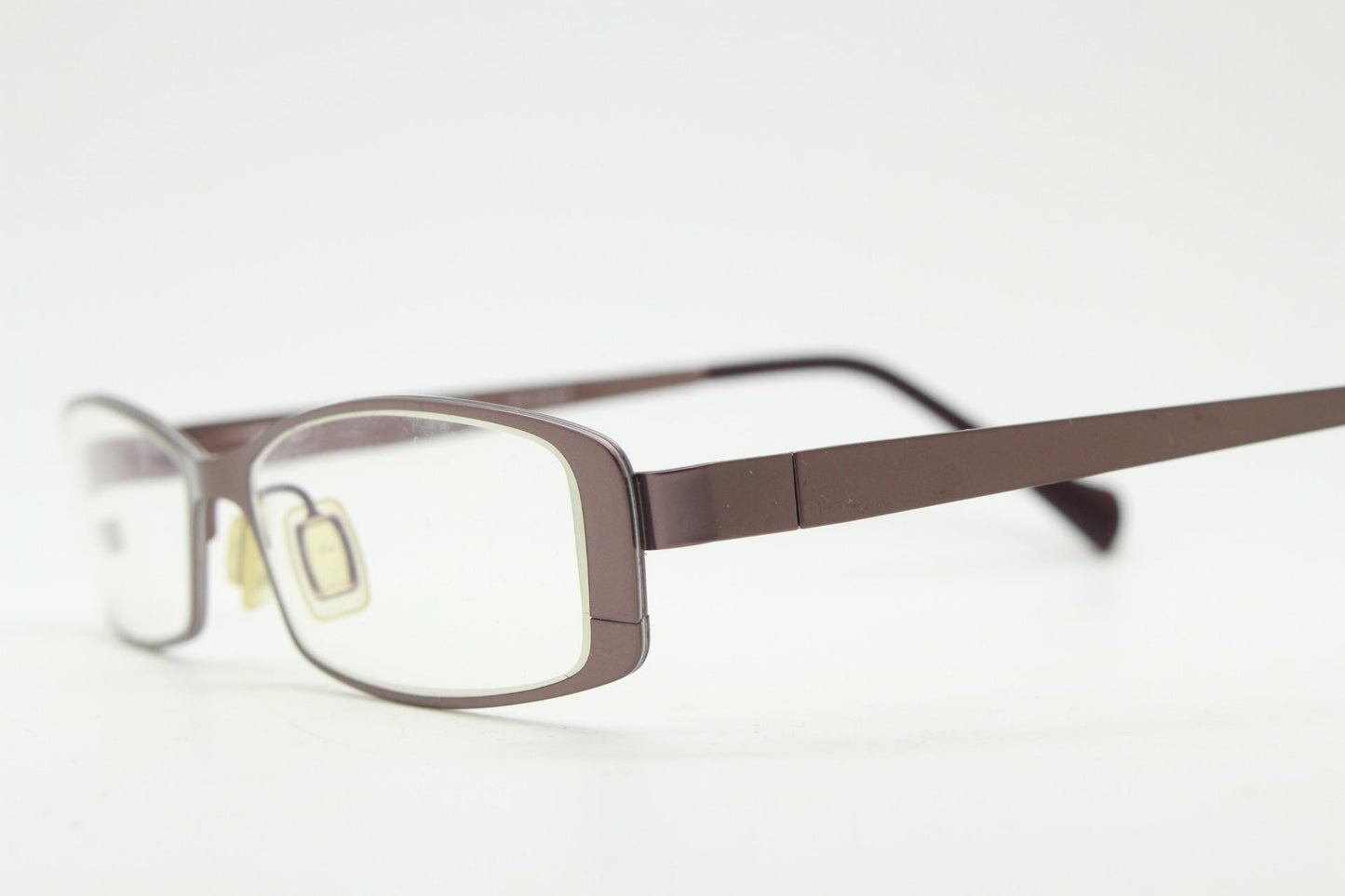 Jai Kudo vintage rectangular eye glasses. Low profile brown metallic finish optical frame. Prescription eyeglasses. RX spectacles