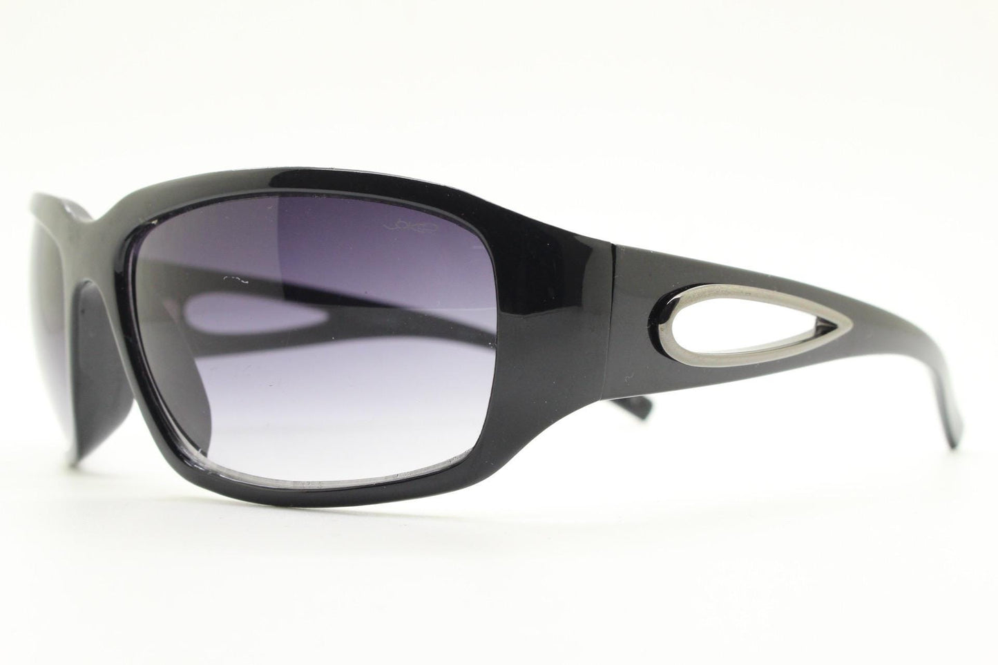 Y2k vintage wrap around bug eye sunglasses. Substantial curved black shield frame with arm holes. Modified 60s biker design. 2000's NOS