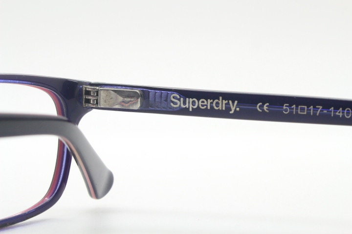Superdry rectangular low profile eye glasses. Black gloss layered acetate optical frames. Prescription eyeglasses. RX spectacles