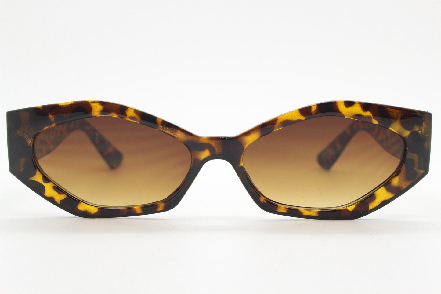 Vintage 90s low profile hexagon sunglasses. Honey tortoise sharp angled 6 sided frame with full height arms and amber lenses. Unused  BNWT