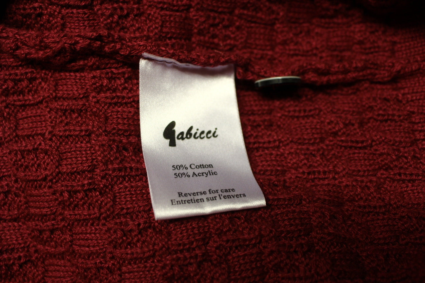 Gabicci vintage waffle knit pullover jumper with small buttoned shawl collar. Mens red sweater. Size XL. NOS clearance item -rrp 80 GBP